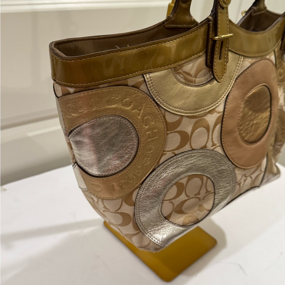 Y2K Coach Gold Leather Embossed Patchwork Tote - Picture 10 of 16